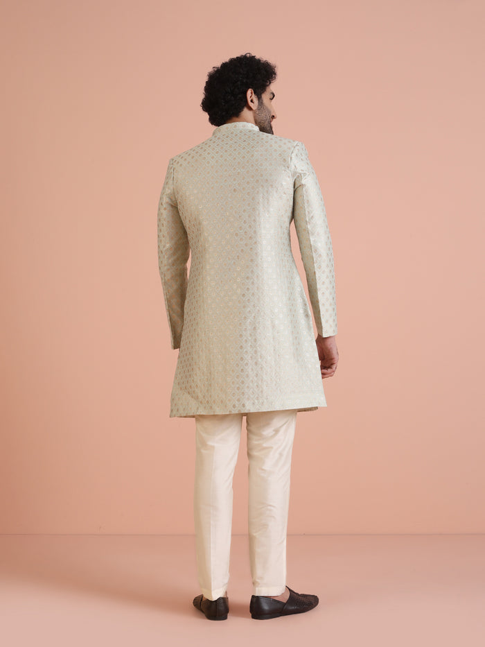 Men's Mint Green Indowestern Set With Trouser