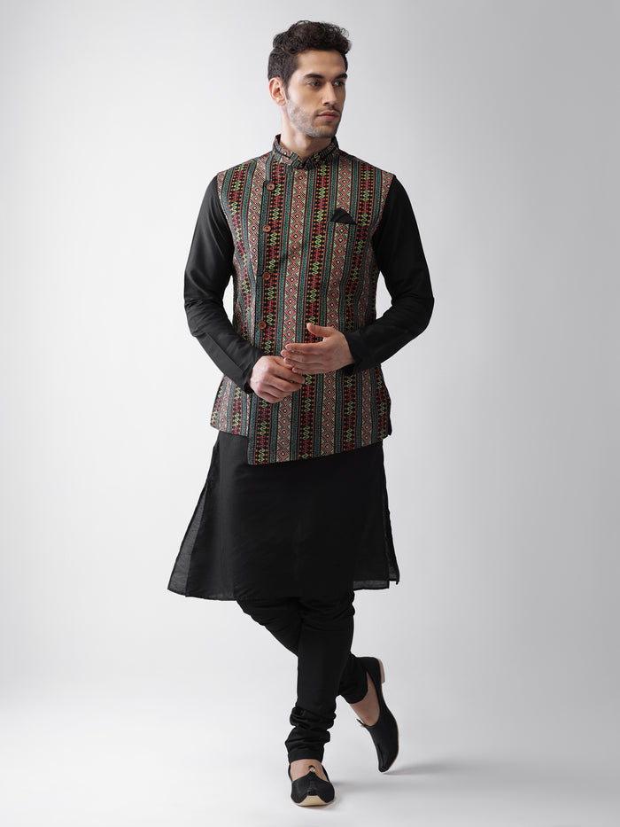 Men's Multi-Color Kurta Jacket Churidar Set
