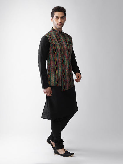 Men's Multi-Color Kurta Jacket Churidar Set