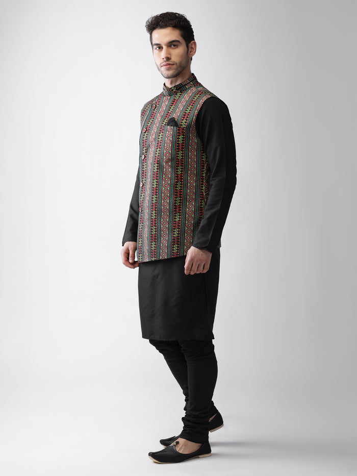 Men's Multi-Color Kurta Jacket Churidar Set
