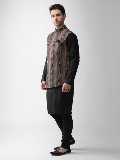 Men's Multi-Color Kurta Jacket Churidar Set