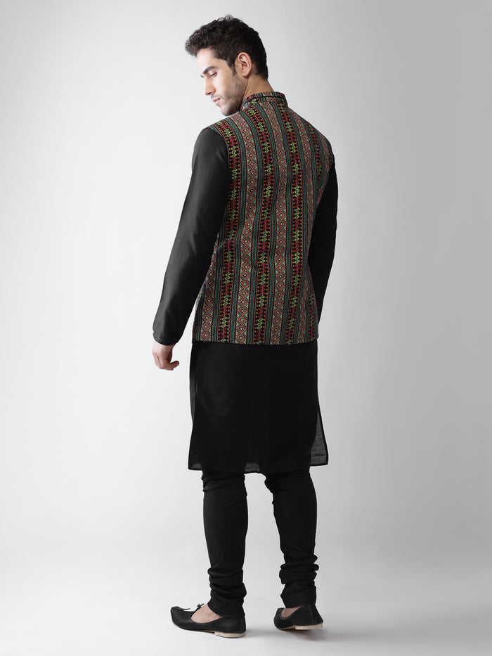 Men's Multi-Color Kurta Jacket Churidar Set