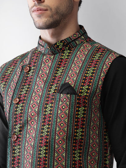 Men's Multi-Color Kurta Jacket Churidar Set