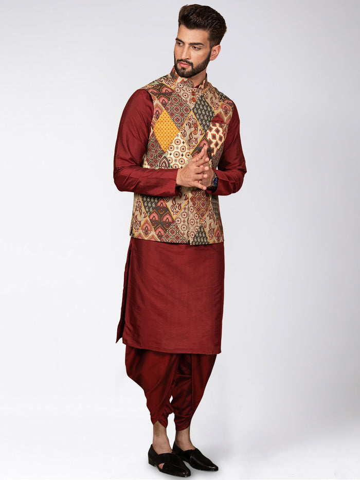 Men's Multi-Color Kurta Jacket Dhoti Set