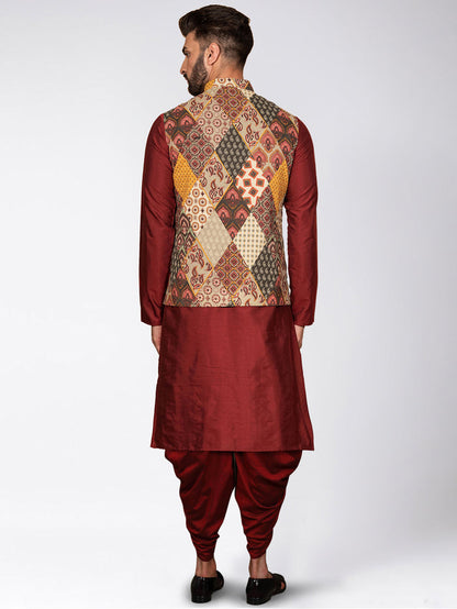 Men's Multi-Color Kurta Jacket Dhoti Set