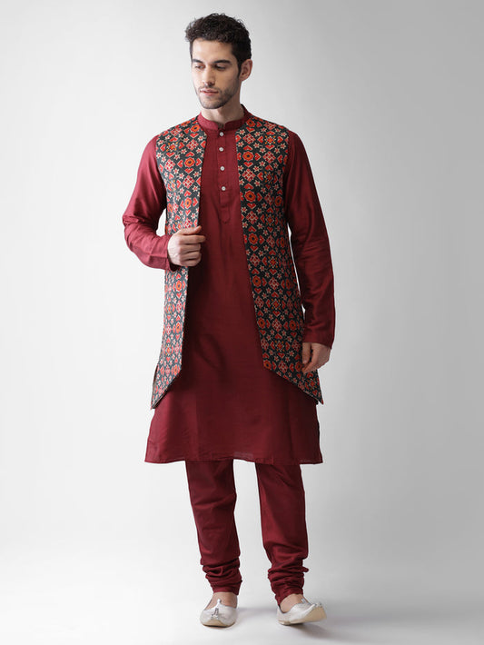 Men's Multi-Color Kurta Jacket Pyjama Set