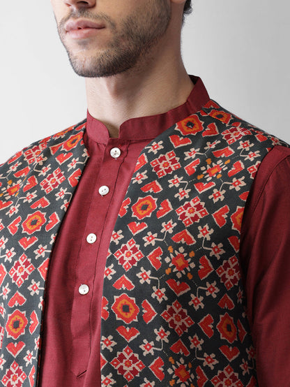 Men's Multi-Color Kurta Jacket Pyjama Set