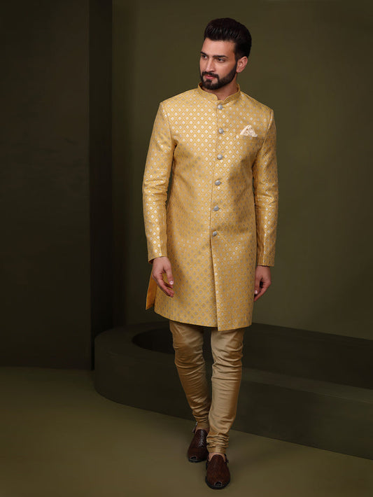 Men's Mustard Indowestern Set With Churidar