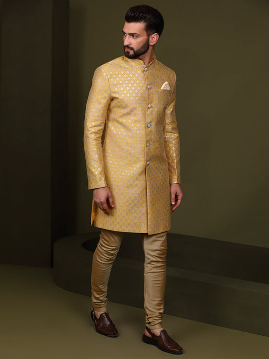 Men's Mustard Indowestern Set With Churidar