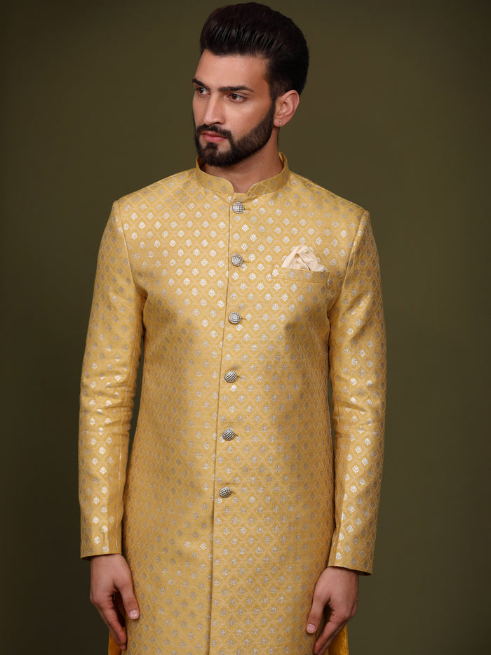 Men's Mustard Indowestern Set With Churidar