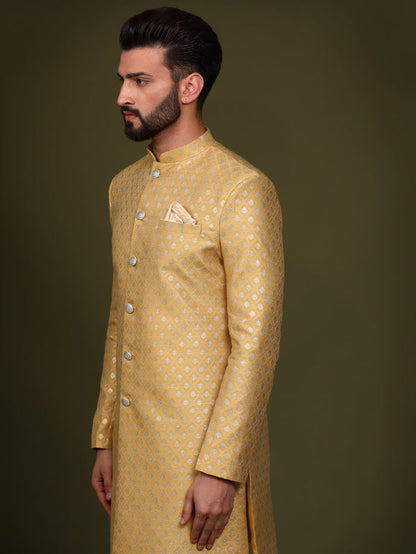 Men's Mustard Indowestern Set With Churidar