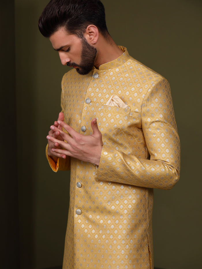 Men's Mustard Indowestern Set With Churidar