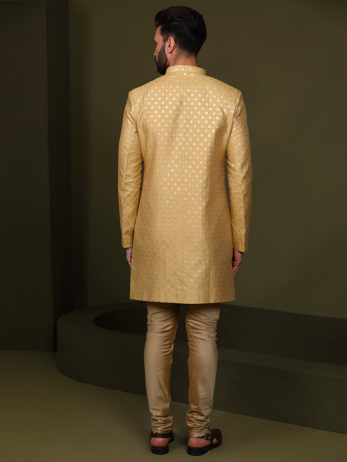 Men's Mustard Indowestern Set With Churidar