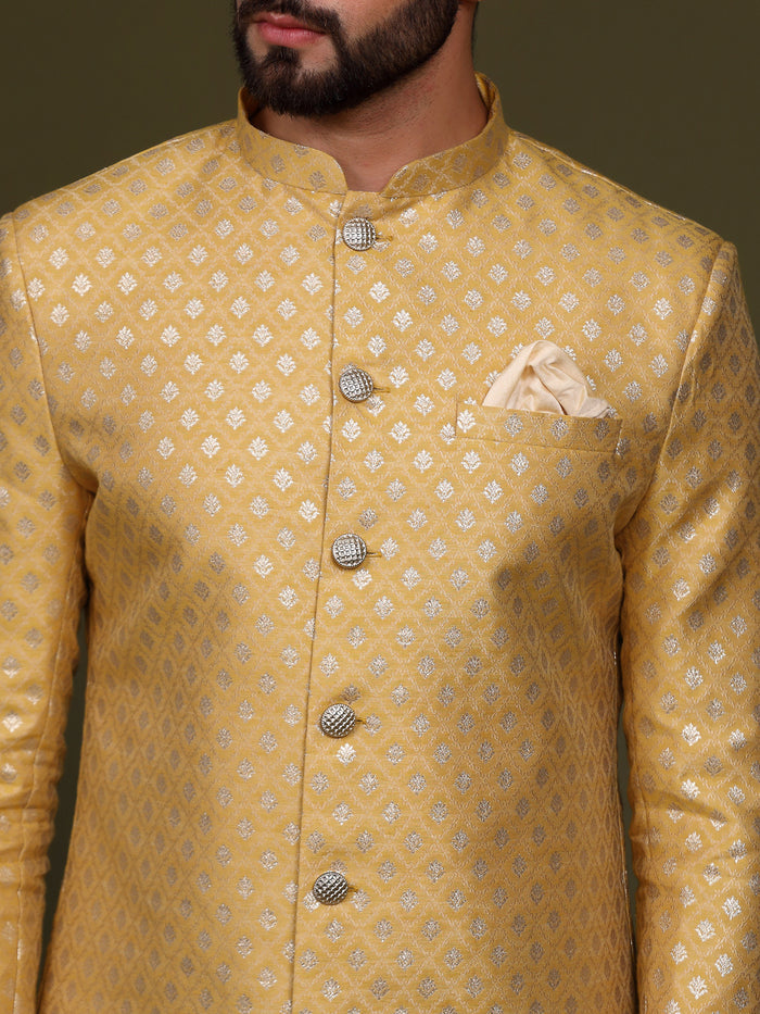 Men's Mustard Indowestern Set With Churidar