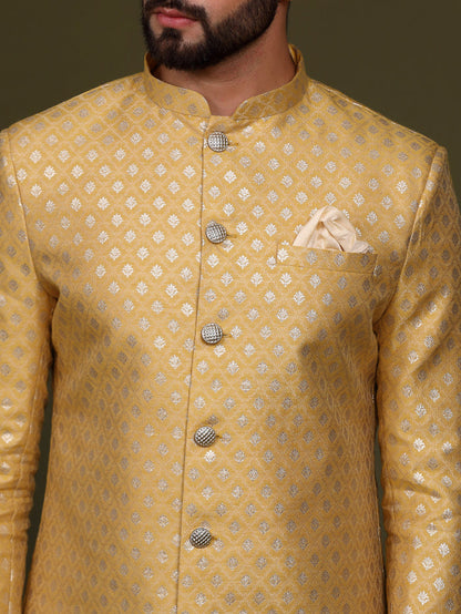 Men's Mustard Indowestern Set With Churidar