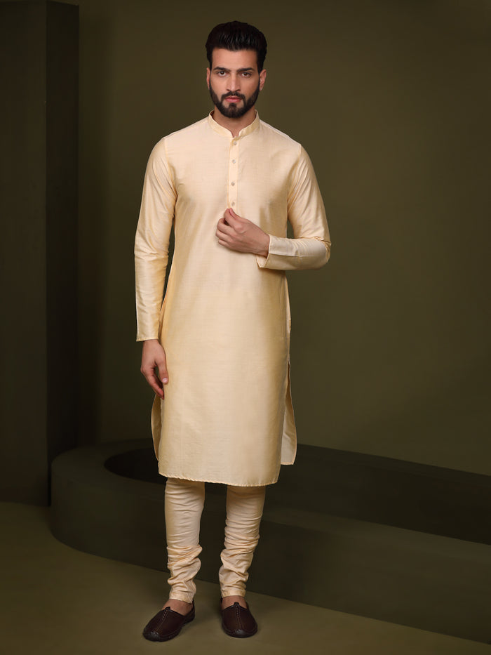 Men's Mustard Indowestern Set With Kurta and Churidar