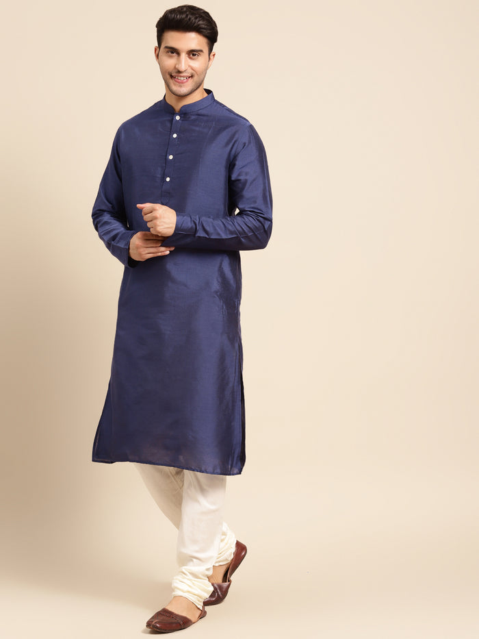 Men's Navy Blue Kurta Churidar With Dupatta Set