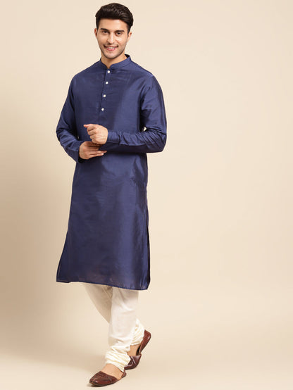 Men's Navy Blue Kurta Churidar With Dupatta Set