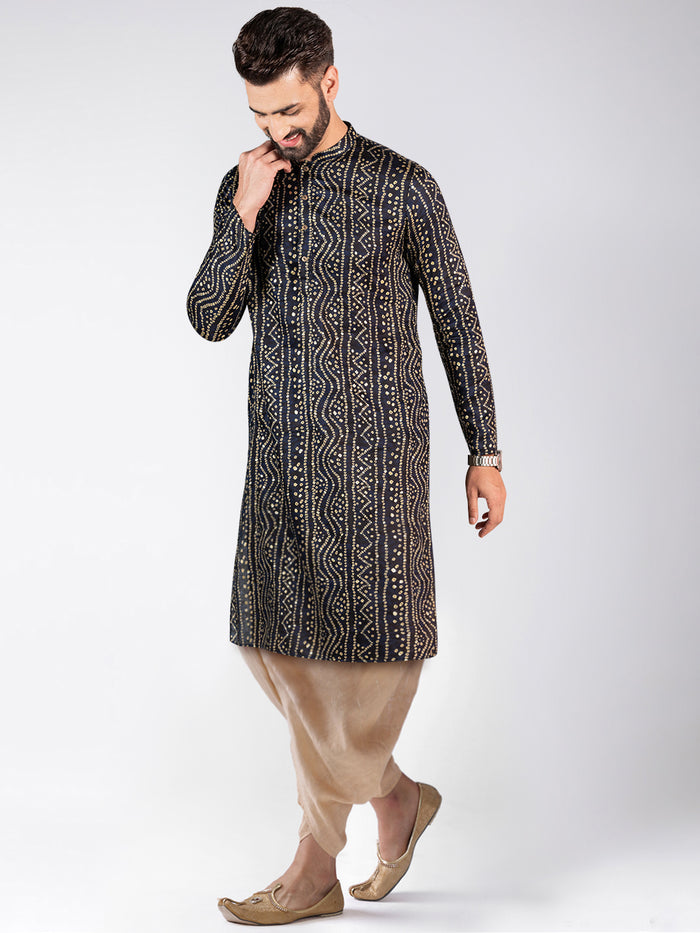 Men's Navy Blue Kurta Dhoti Pants Set