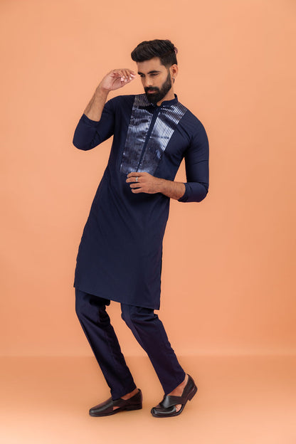Men's Navy Blue Kurta Trouser Set
