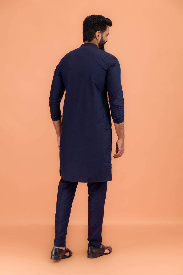 Men's Navy Blue Kurta Trouser Set