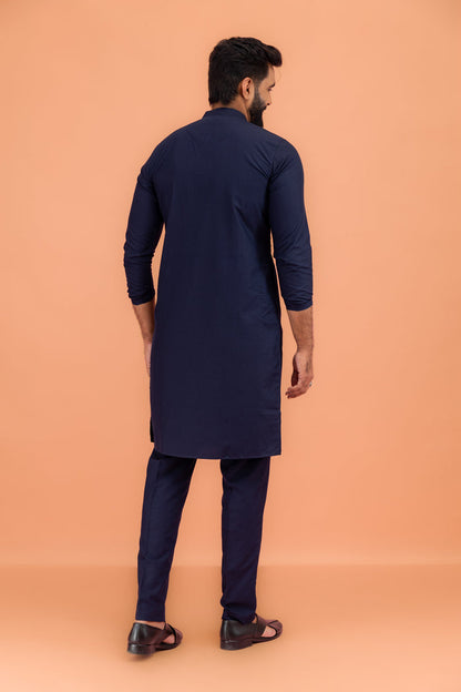 Men's Navy Blue Kurta Trouser Set