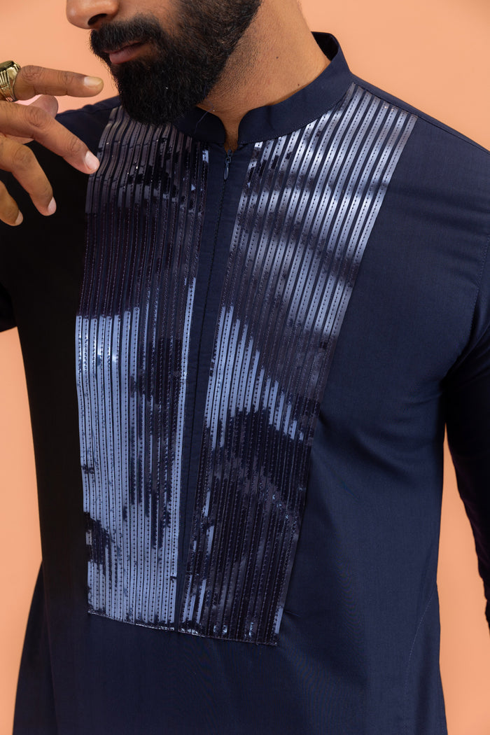 Men's Navy Blue Kurta Trouser Set