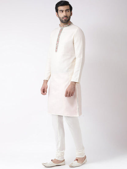 Men's Off White Kurta Churidar Set