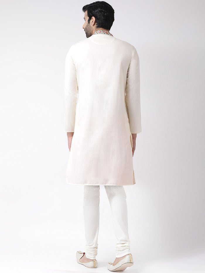 Men's Off White Kurta Churidar Set