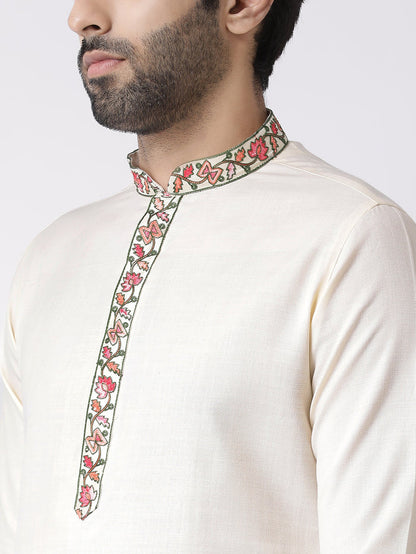 Men's Off White Kurta Churidar Set