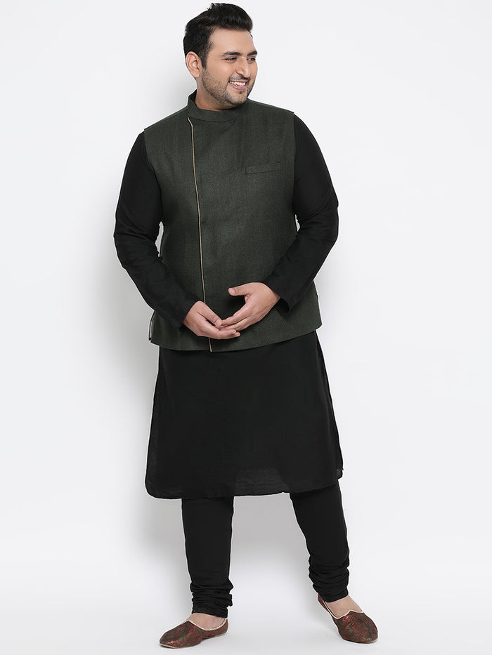 Men's Olive Kurta Churidar Jacket Set