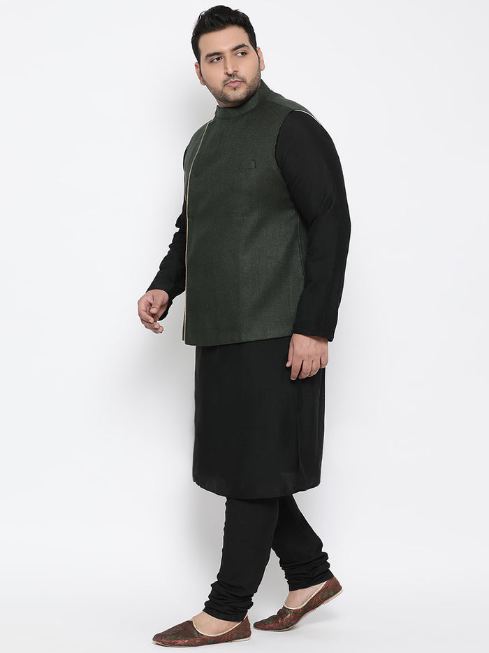 Men's Olive Kurta Churidar Jacket Set