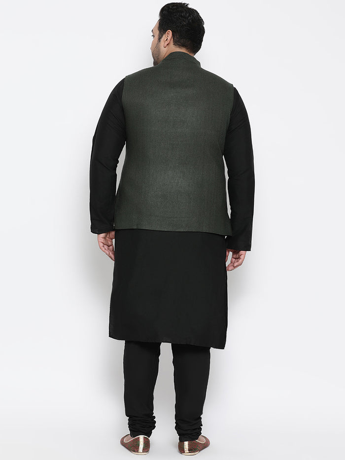 Men's Olive Kurta Churidar Jacket Set