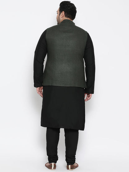 Men's Olive Kurta Churidar Jacket Set