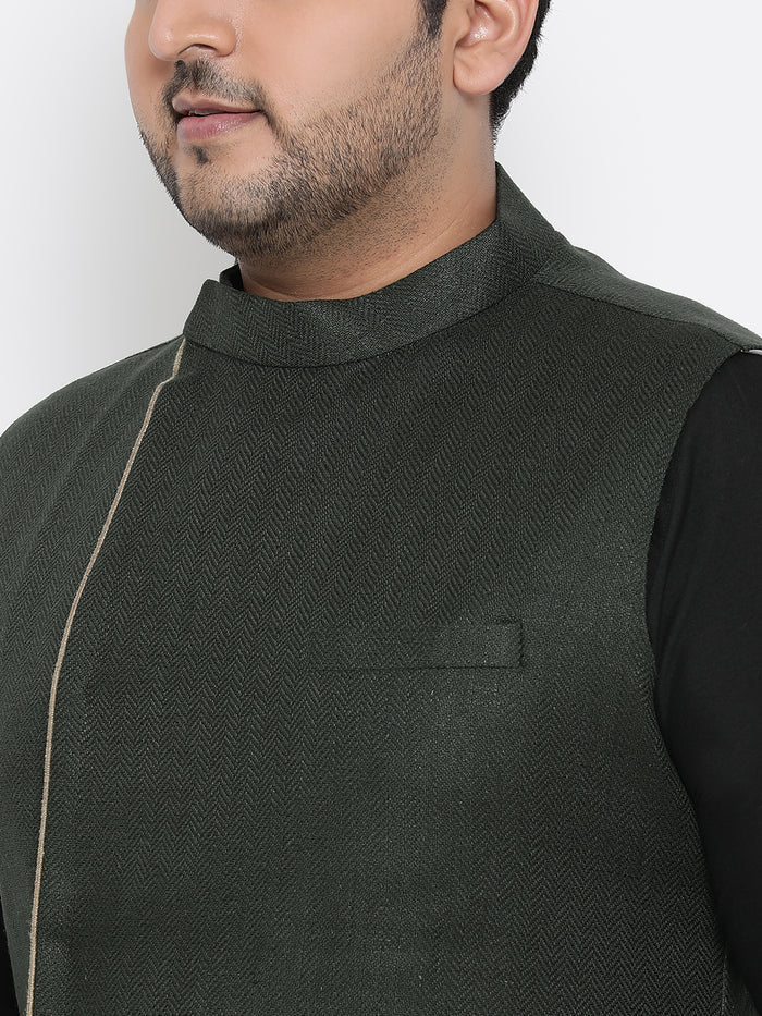 Men's Olive Kurta Churidar Jacket Set