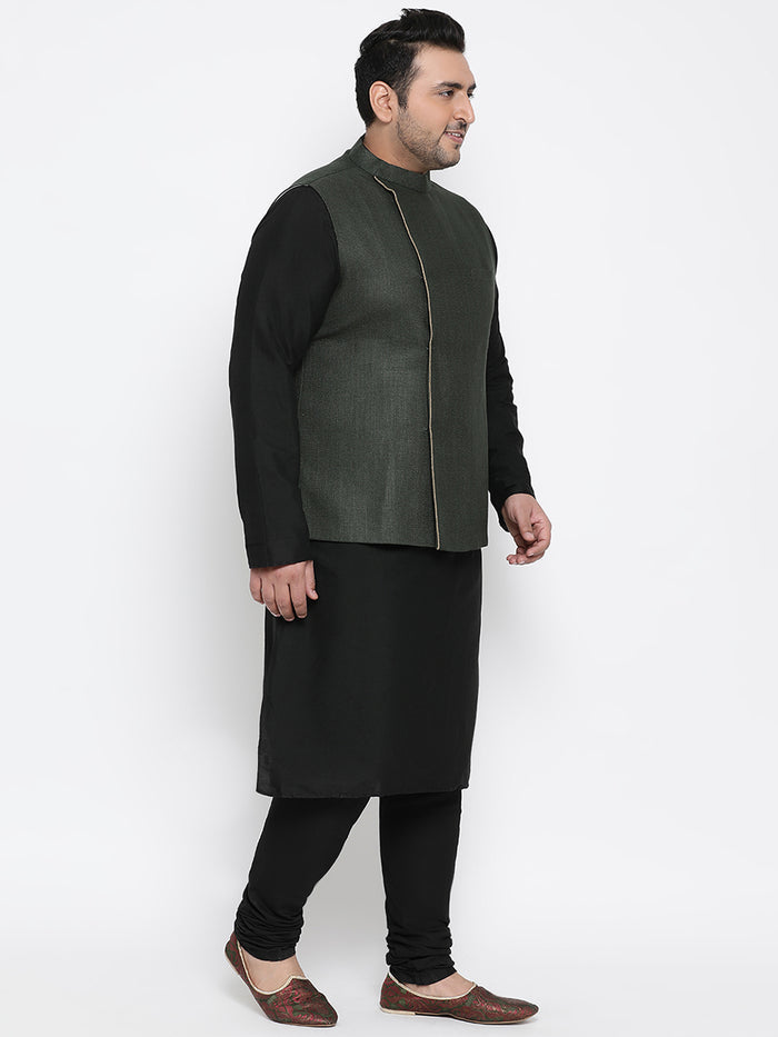 Men's Olive Kurta Churidar Jacket Set