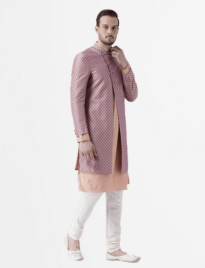 Men's Peach Indowestern Set With Kurta and Churidar