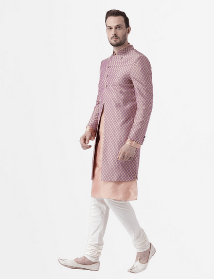 Men's Peach Indowestern Set With Kurta and Churidar