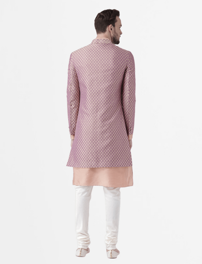 Men's Peach Indowestern Set With Kurta and Churidar