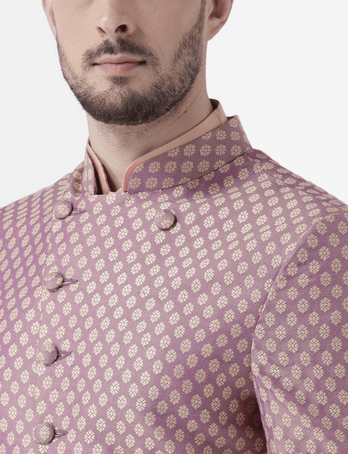 Men's Peach Indowestern Set With Kurta and Churidar