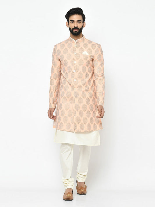 Men's Pink Indowestern Set With Kurta and Churidar
