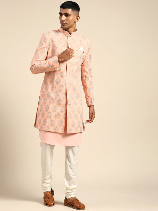 Men's Pink Indowestern Set With Kurta and Churidar