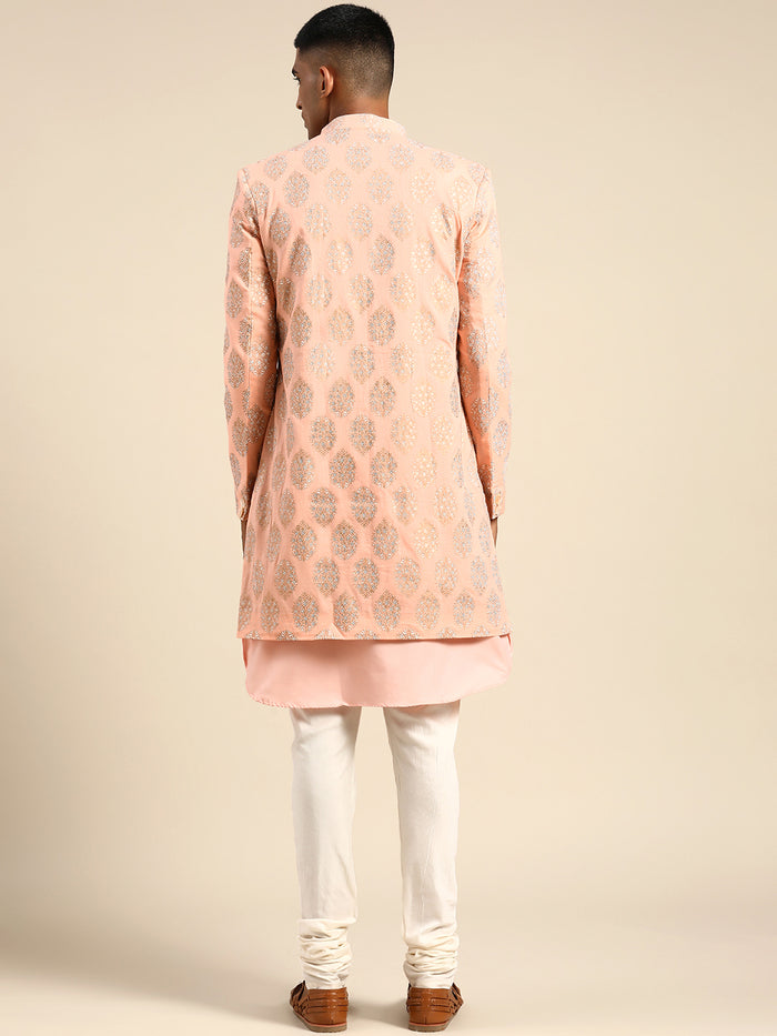 Men's Pink Indowestern Set With Kurta and Churidar