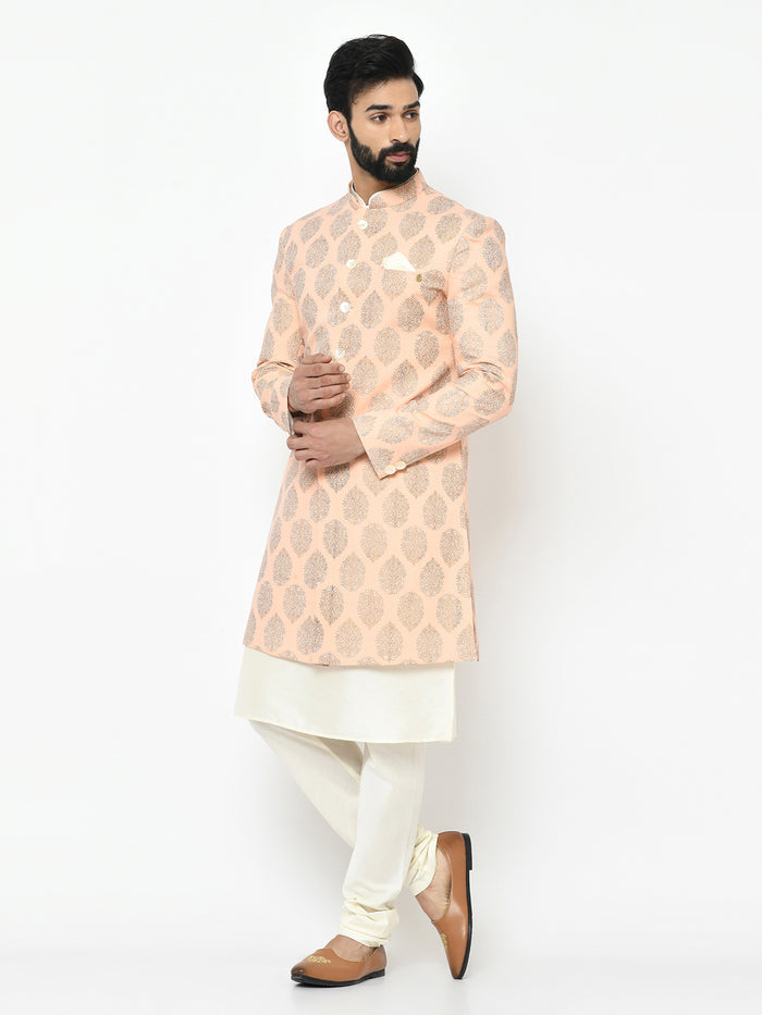 Men's Pink Indowestern Set With Kurta and Churidar