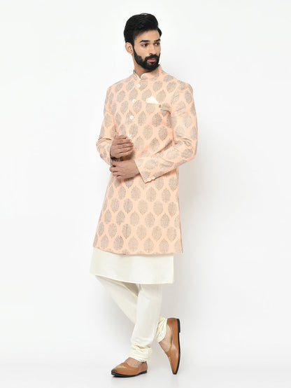 Men's Pink Indowestern Set With Kurta and Churidar
