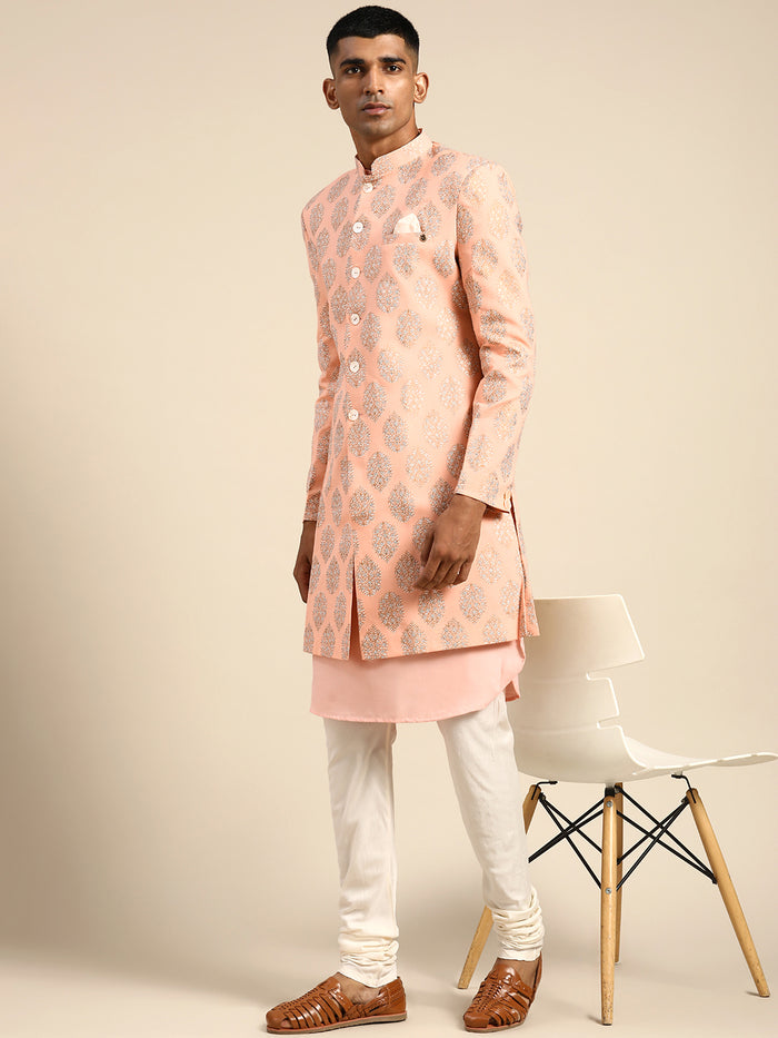 Men's Pink Indowestern Set With Kurta and Churidar