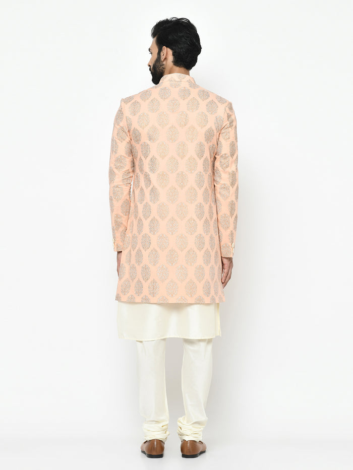 Men's Pink Indowestern Set With Kurta and Churidar