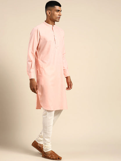 Men's Pink Indowestern Set With Kurta and Churidar