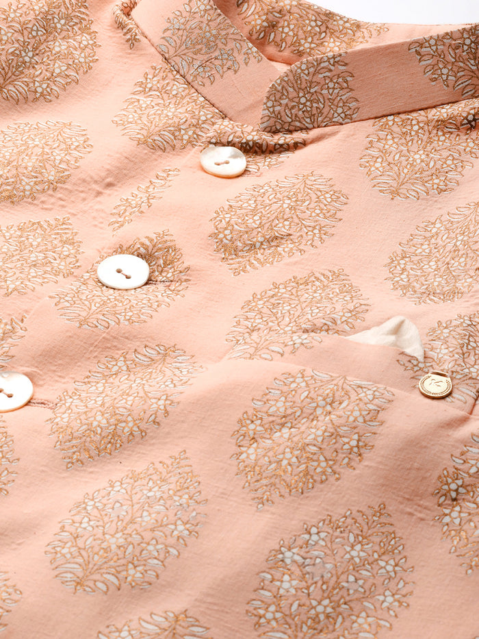 Men's Pink Indowestern Set With Kurta and Churidar
