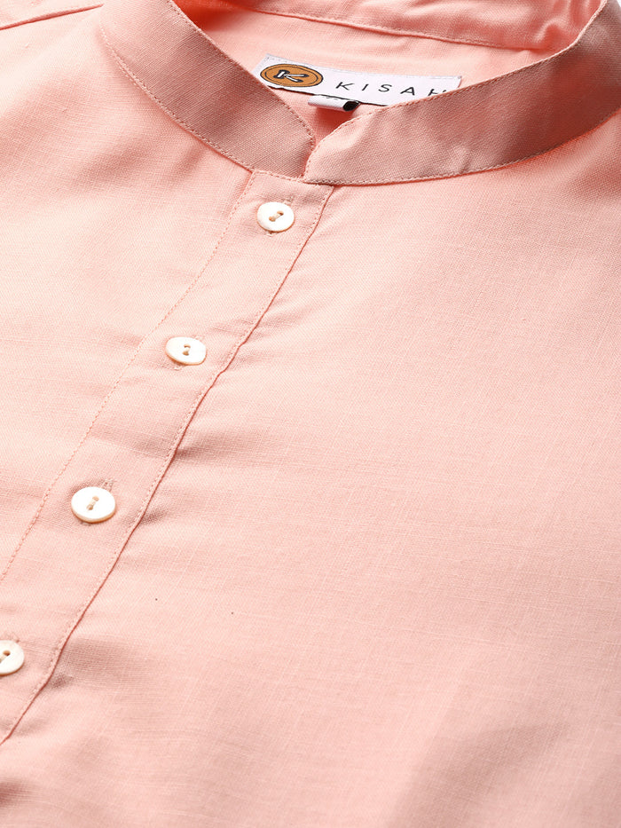 Men's Pink Indowestern Set With Kurta and Churidar